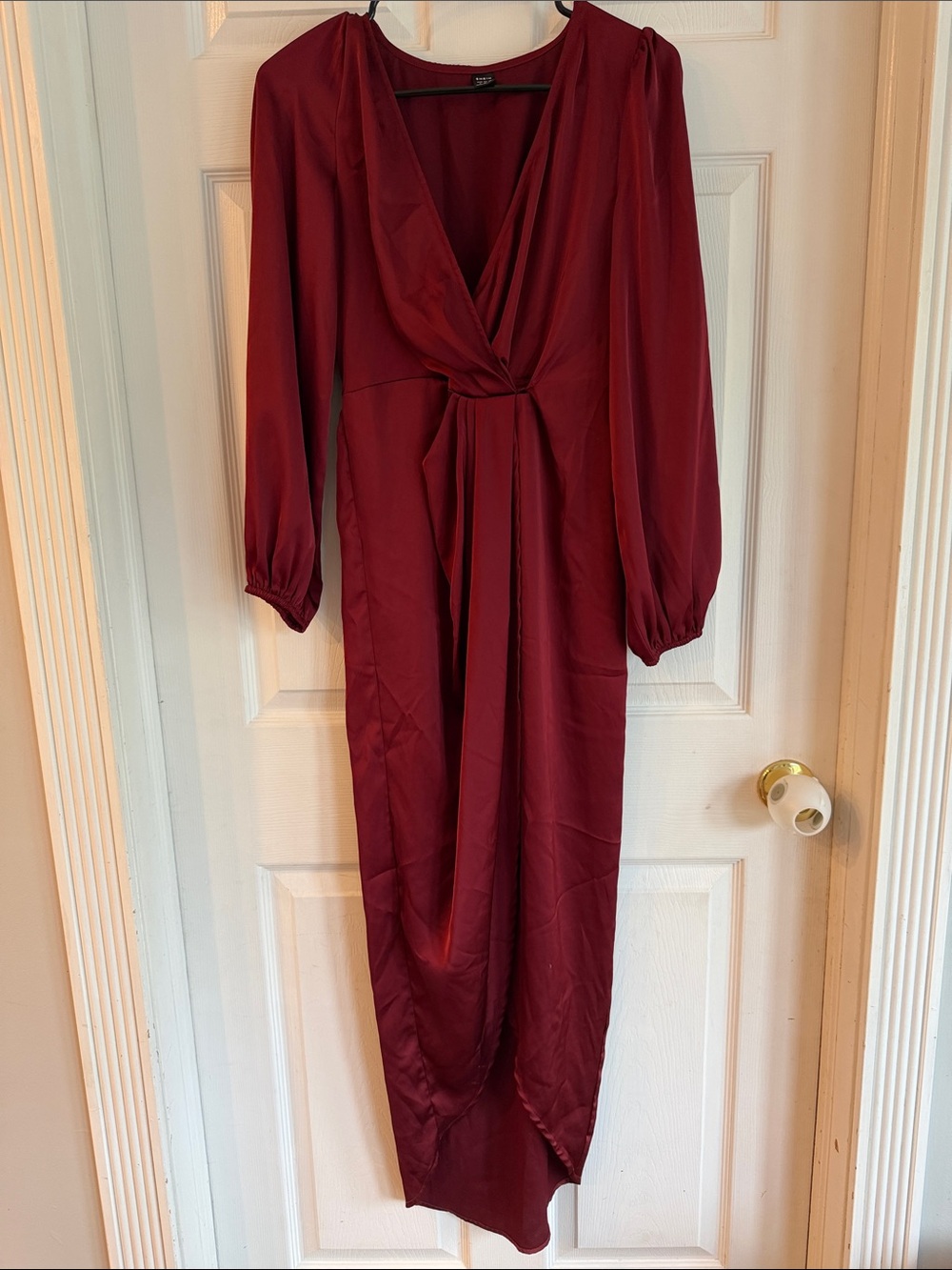 SHEIN Wine Twist-Front Long Sleeve Maxi Dress
